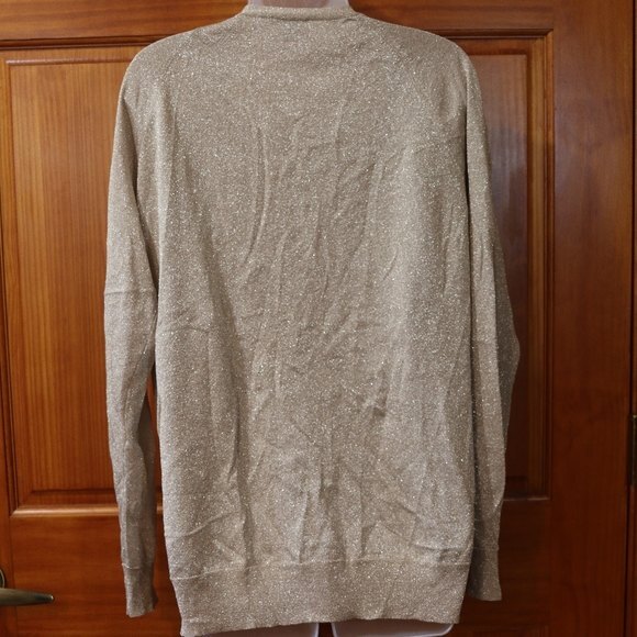 Talbots Gold Sparkle Metallic Cardigan Sweater LG Glam Holiday Office Wear - Picture 7 of 10